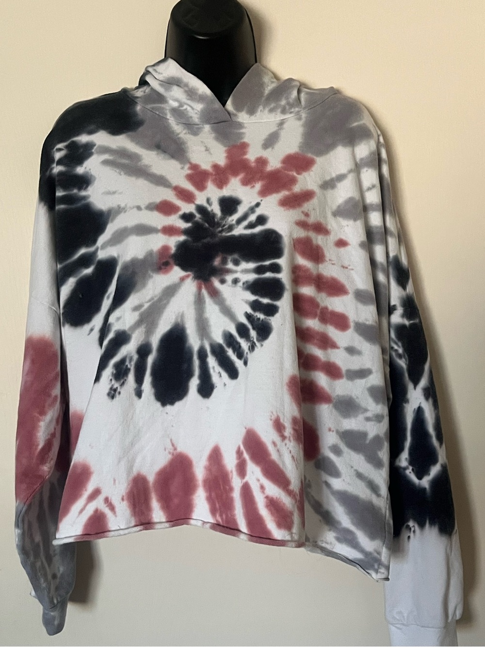 Miss Chievous Black, White and soft Rose Tie-Dye Pullover Hoodie
